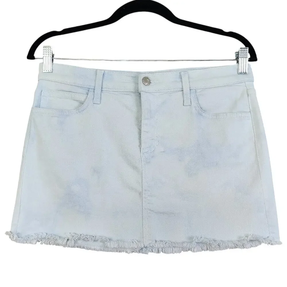 Joes Jeans Womens Micro Mini Denim Skirt Size 28‎ Cloud Blue Tie Dye Fringe Hem